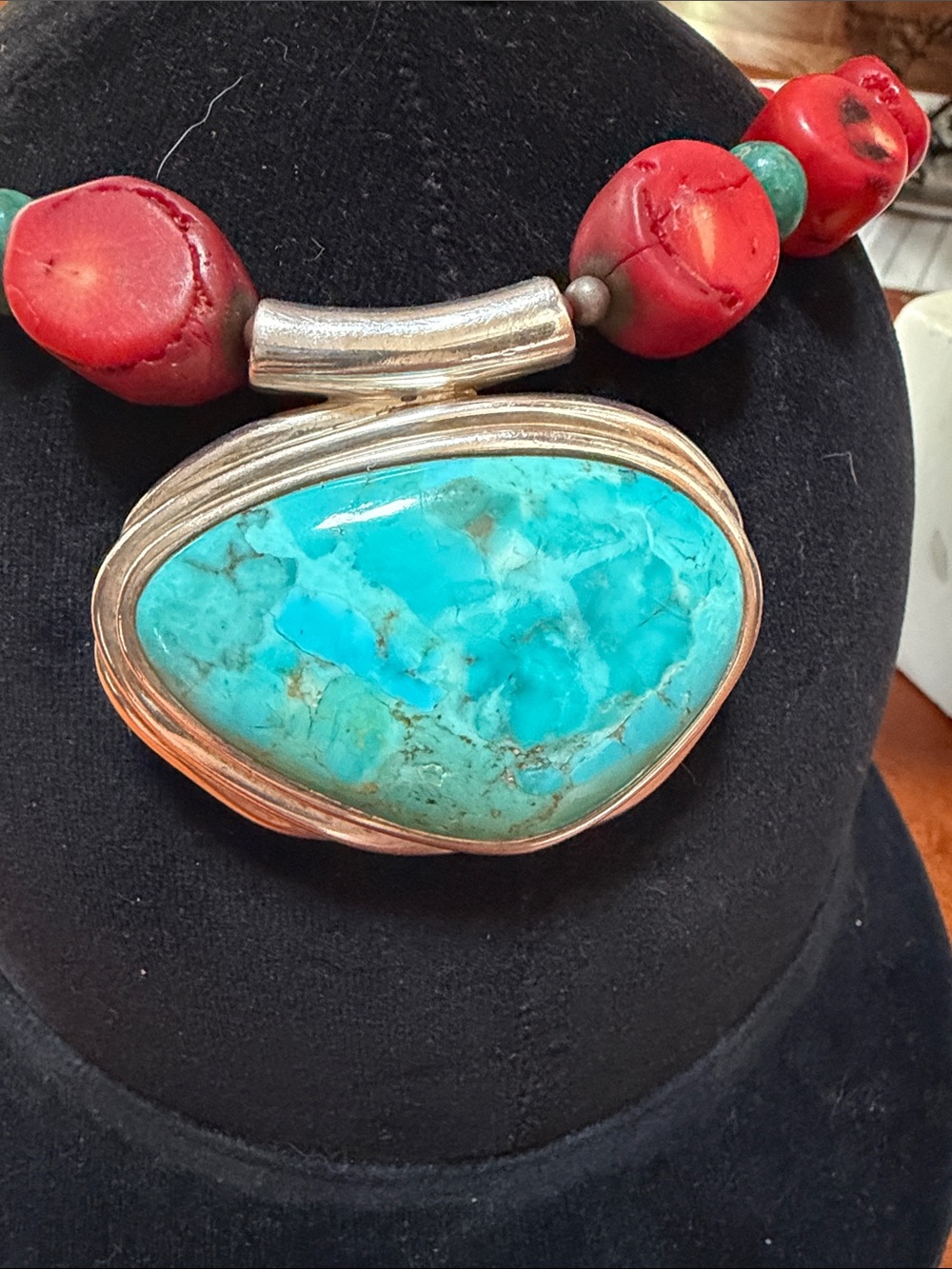 BARSE -Show stopper!! Chucky Coral, Turquoise ‘ Sterling silver necklace - Picture 11 of 11